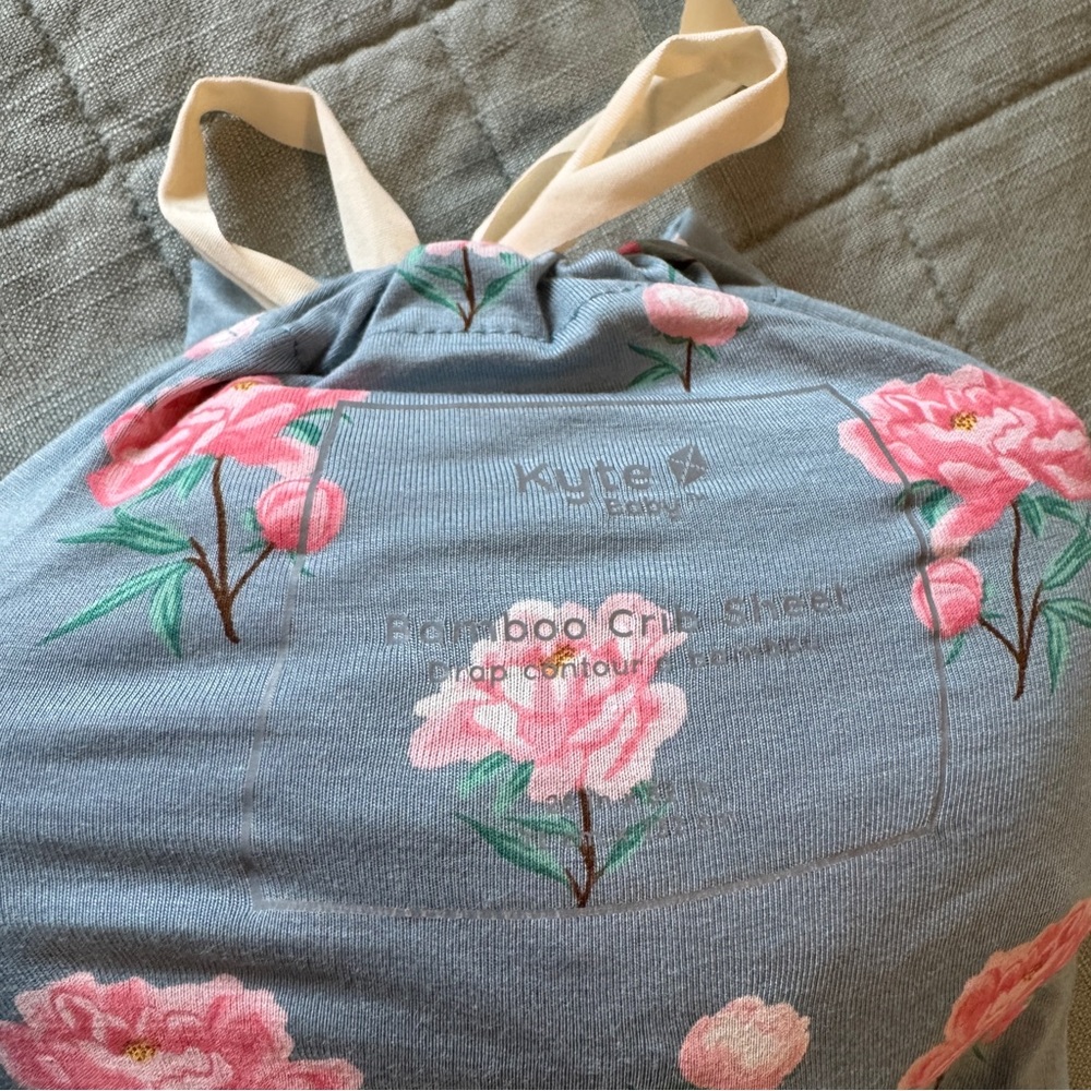Kyte BABY Blue Crib Sheet with Pink Peony Floral